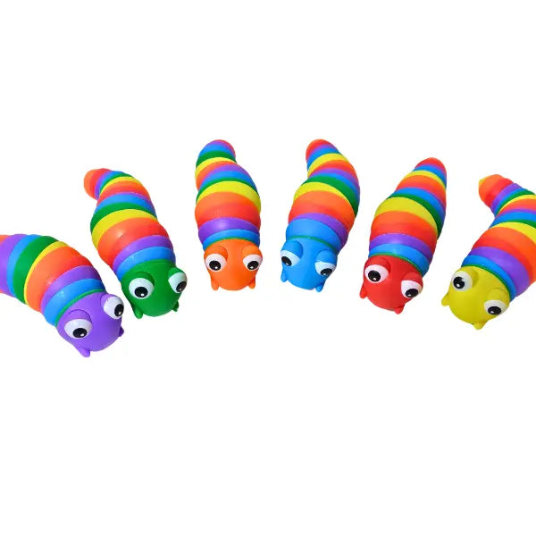 Actuating Fidget Toy Caterpillar Worm Slug, Rainbow, 7-Inches Long,